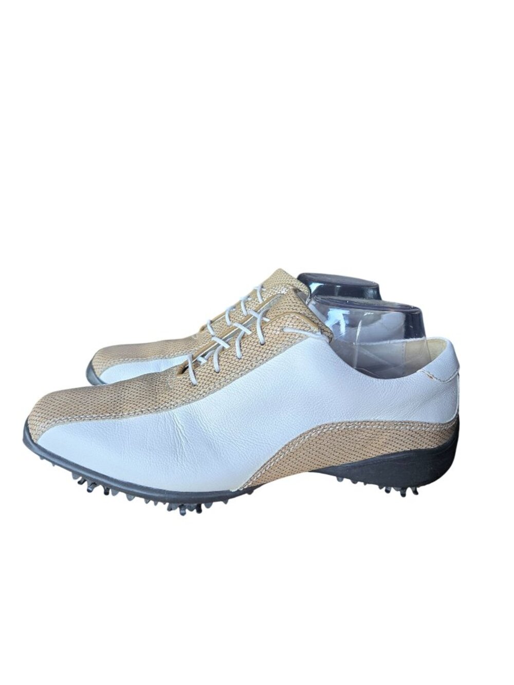 Women's FootJoy LoPro Collection White Taupe Snake Oxford Soft Spikes Golf Shoes